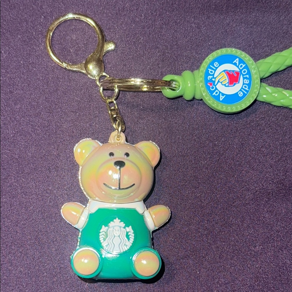 Starbucks Bear Keychain with Green and Gold Accents